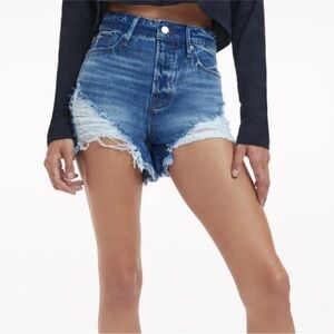 GOOD AMERICAN Bombshell Distressed High-Rise Cut off Denim Shorts 0/25